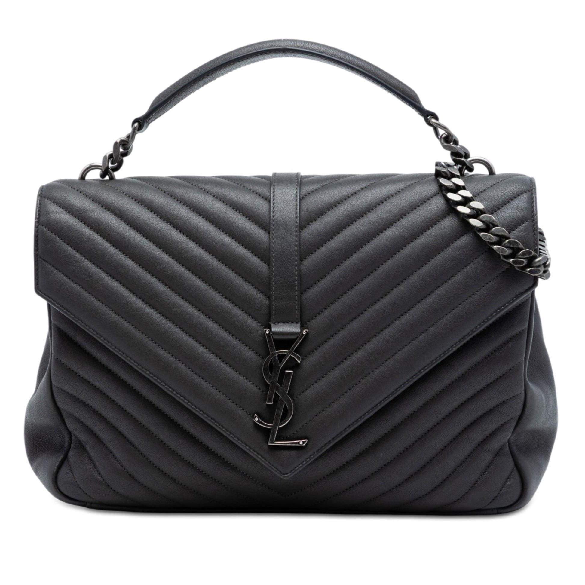 Saint Laurent Large Chevron Sheepskin Monogram College Satchel