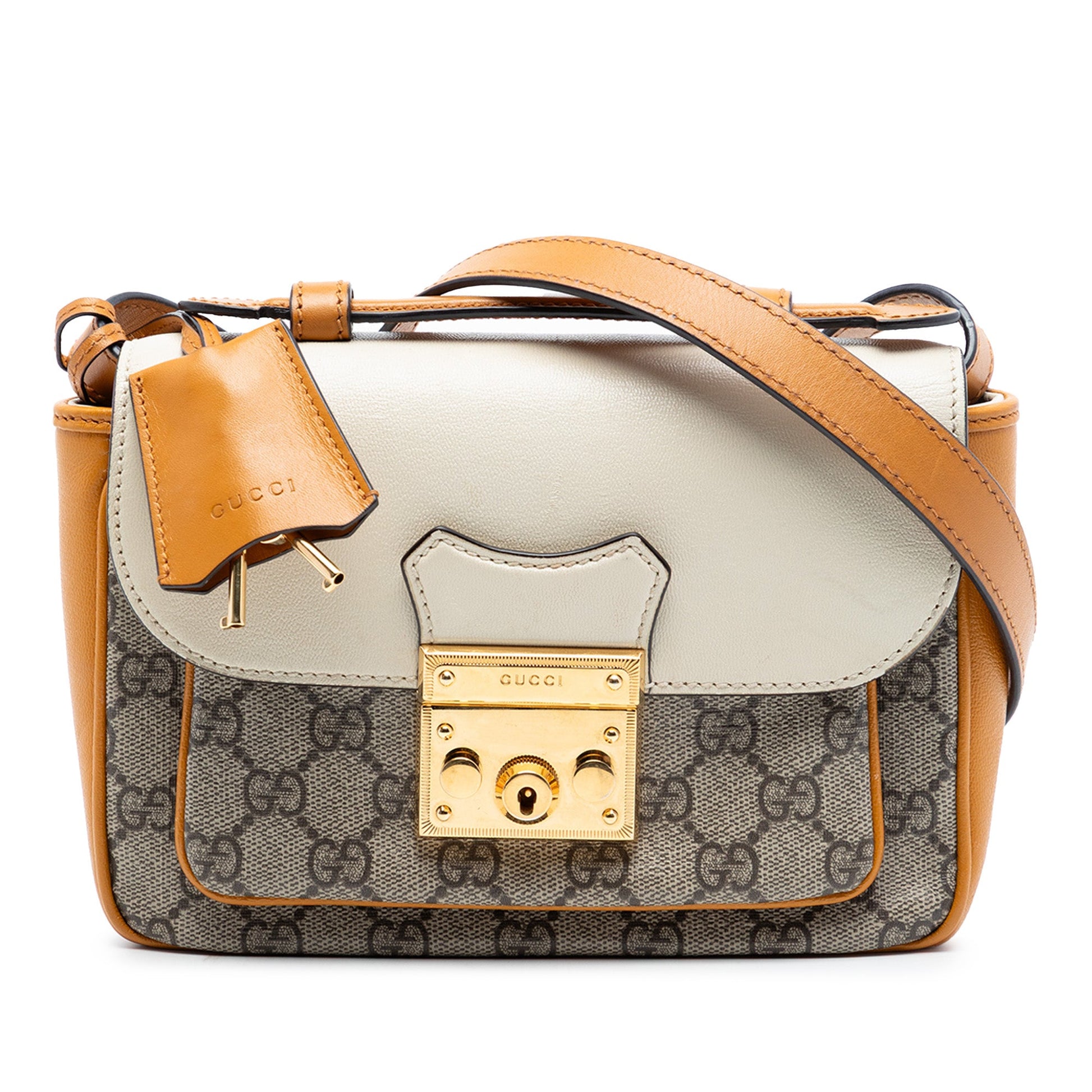 Gucci Mini GG Supreme and Calfskin Padlock Flap Pocket Satchel