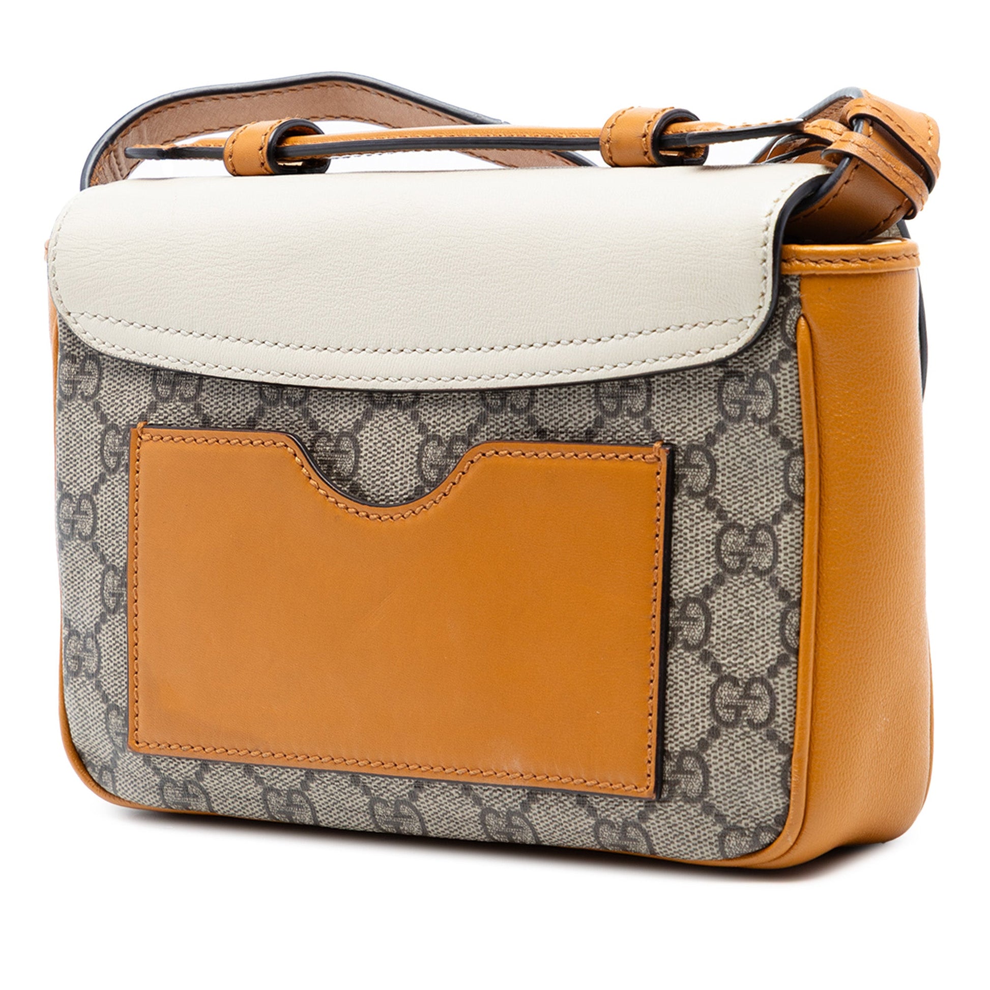 Gucci Mini GG Supreme and Calfskin Padlock Flap Pocket Satchel