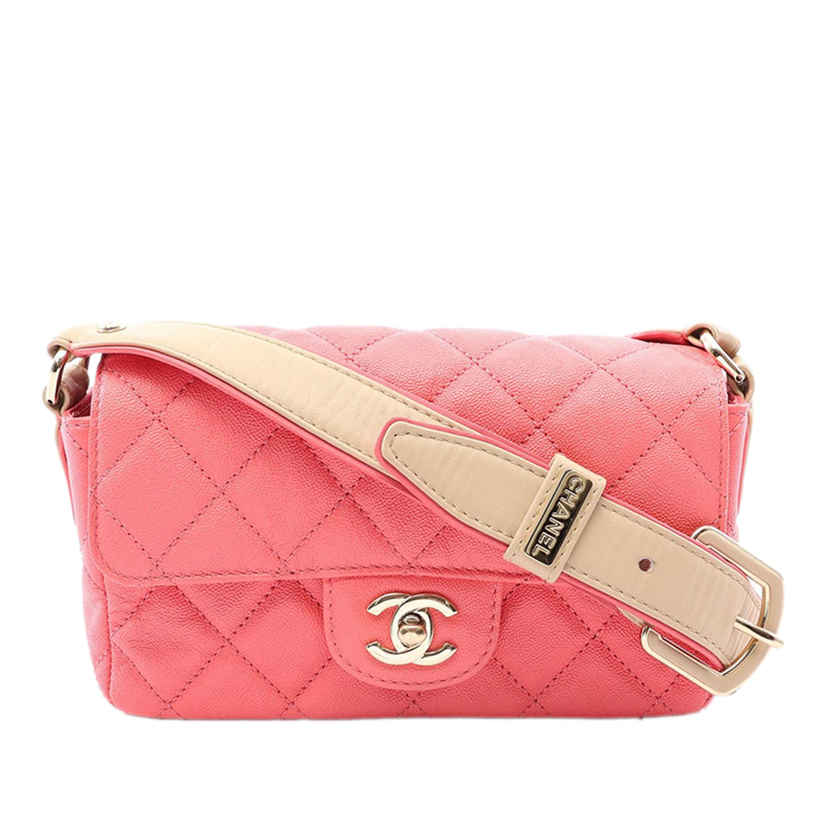 Chanel Quilted Caviar Buckle Strap Flap — Pink