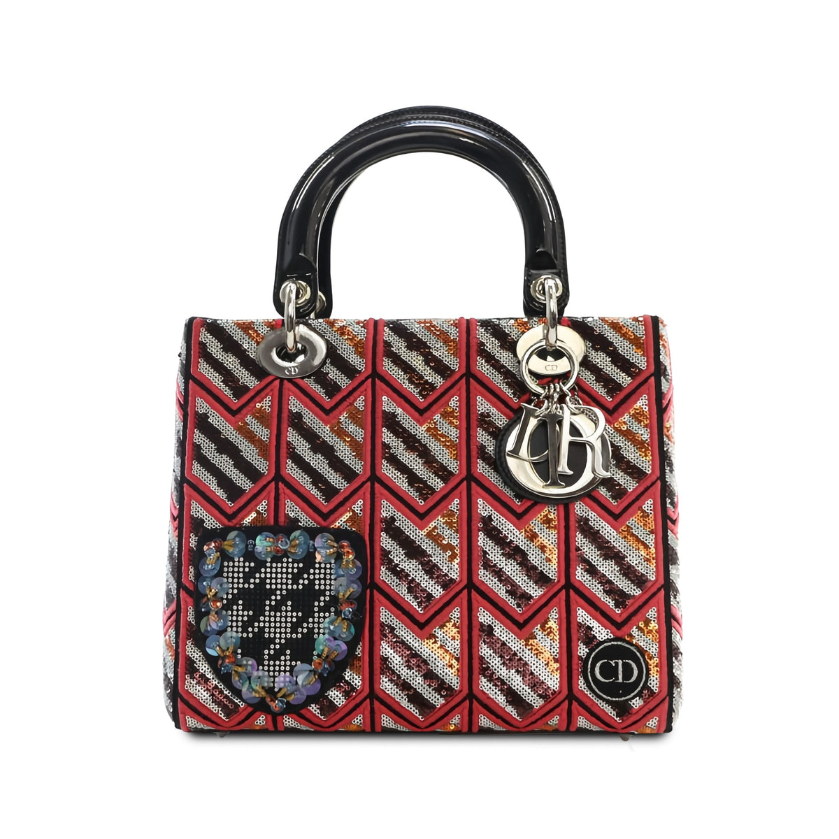 Dior Medium Patent Sequin Embroidered Lady Dior — Pink