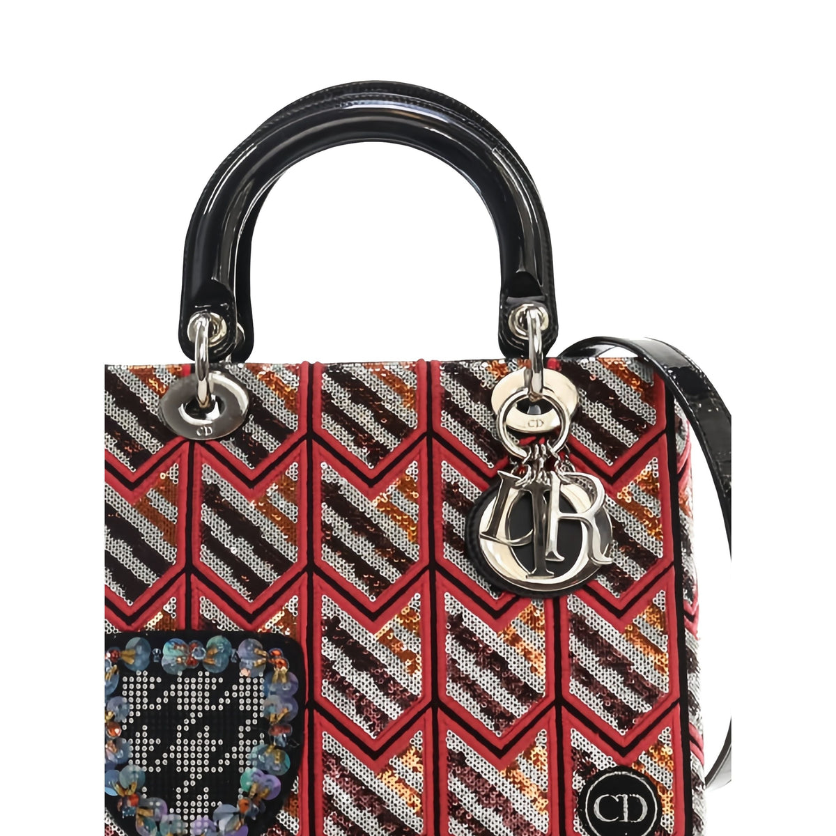 Dior Medium Patent Sequin Embroidered Lady Dior — Pink