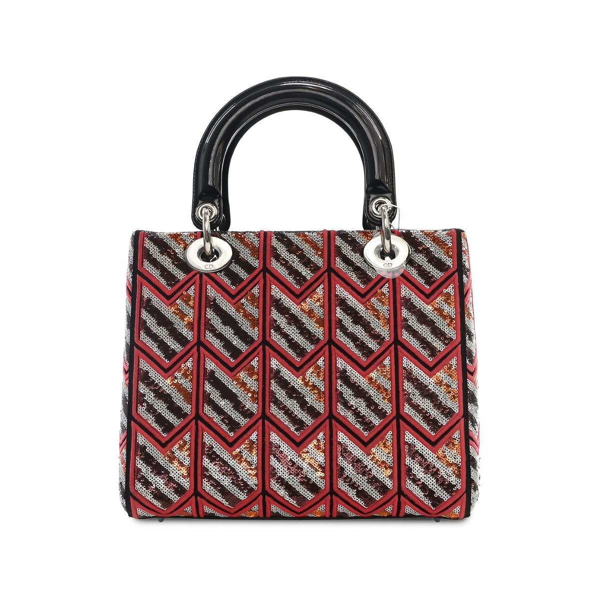 Dior Medium Patent Sequin Embroidered Lady Dior — Pink