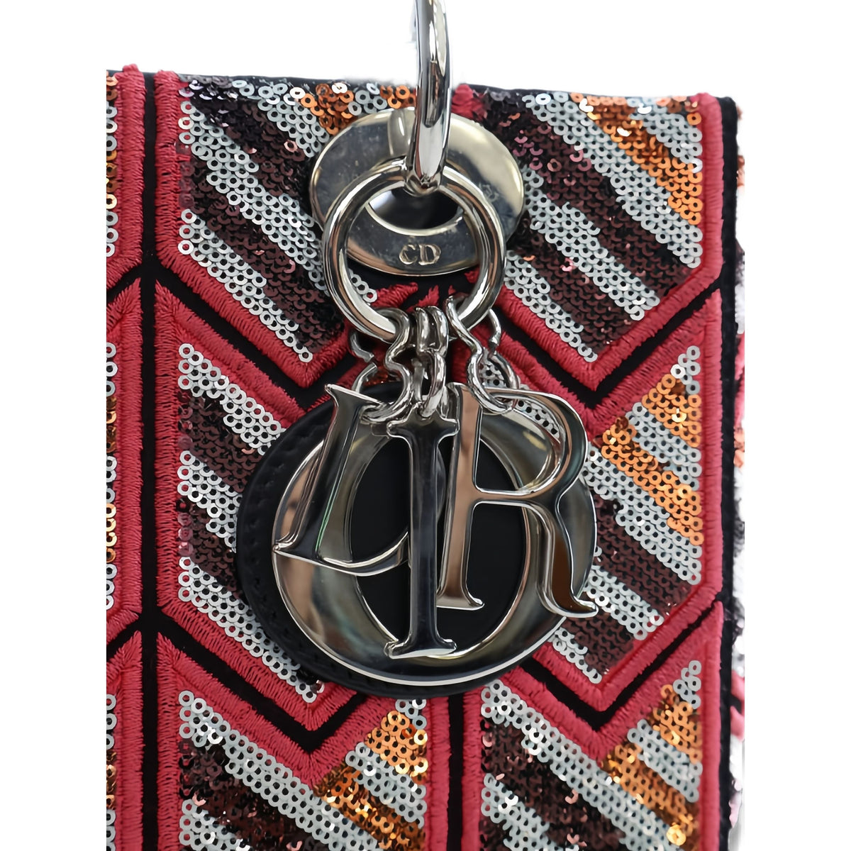 Dior Medium Patent Sequin Embroidered Lady Dior — Pink