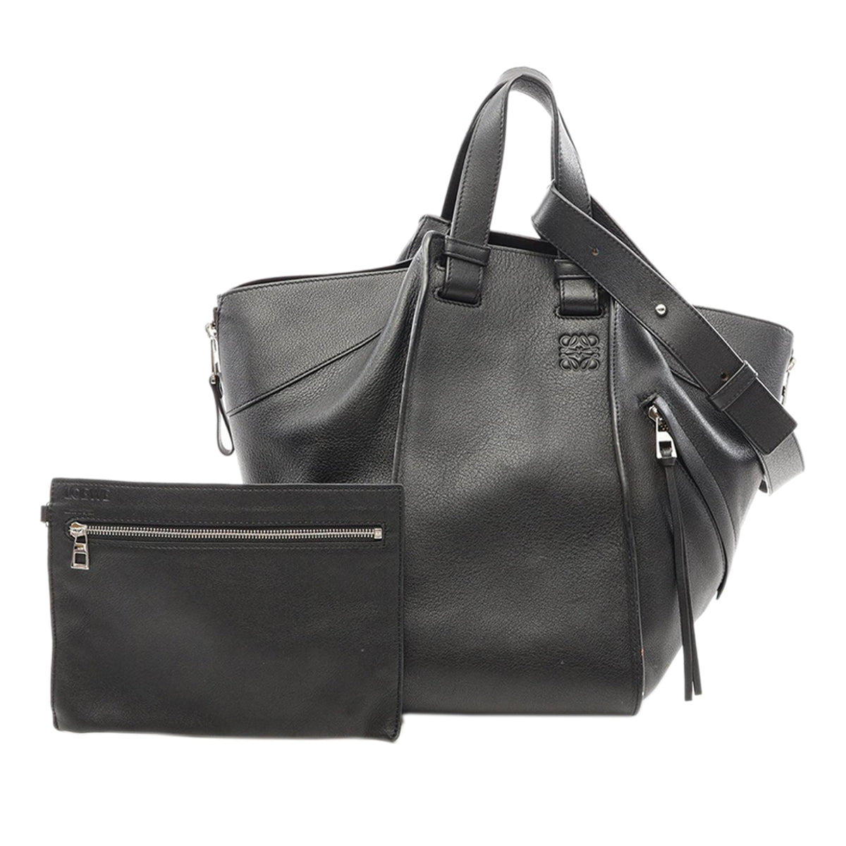 LOEWE Medium Leather Hammock Satchel — Black