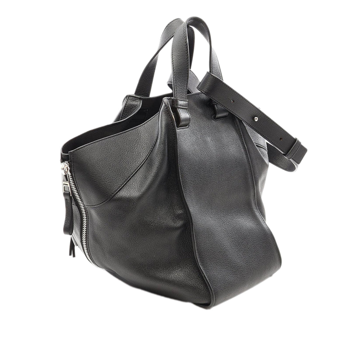LOEWE Medium Leather Hammock Satchel — Black