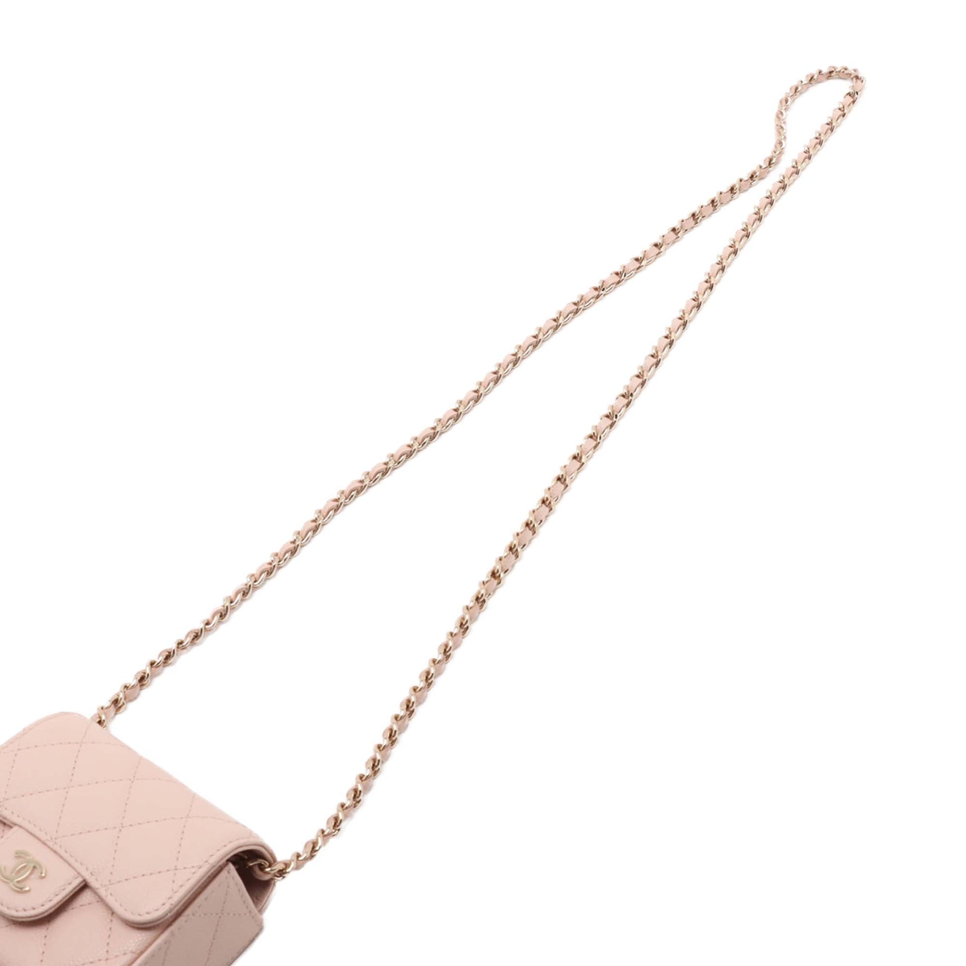 Chanel Mini Classic Caviar Clutch With Chain