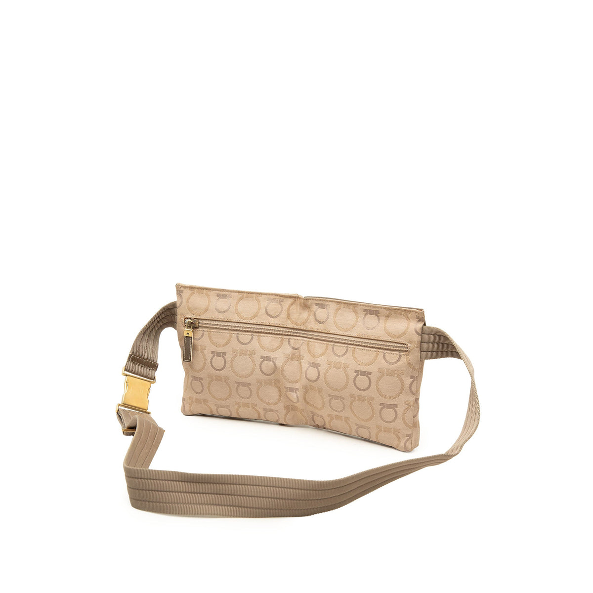 Ferragamo Gancini Canvas Double Pocket Belt Bag — Beige