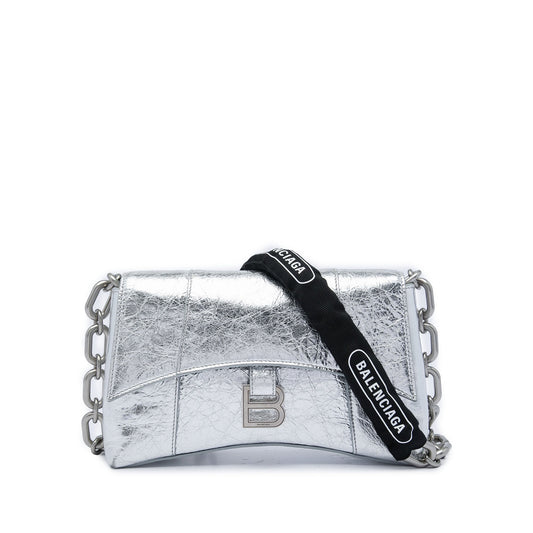 Balenciaga Metallic Crinkled Calfskin Hourglass Downtown Crossbody XS