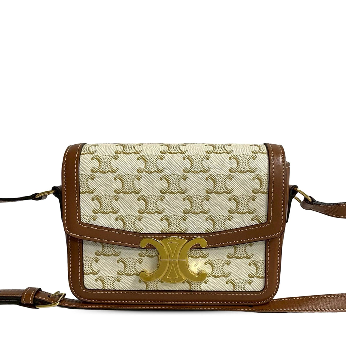 Celine Teen Triomphe Coated Canvas and Calfskin Triomphe Crossbody