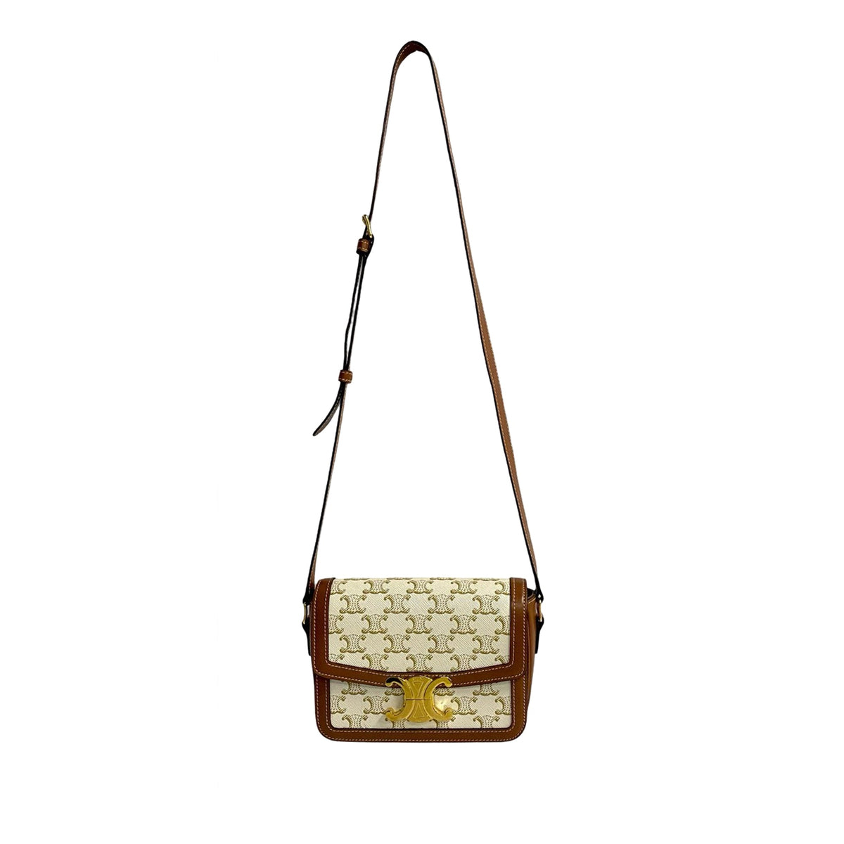 Celine Teen Triomphe Coated Canvas and Calfskin Triomphe Crossbody