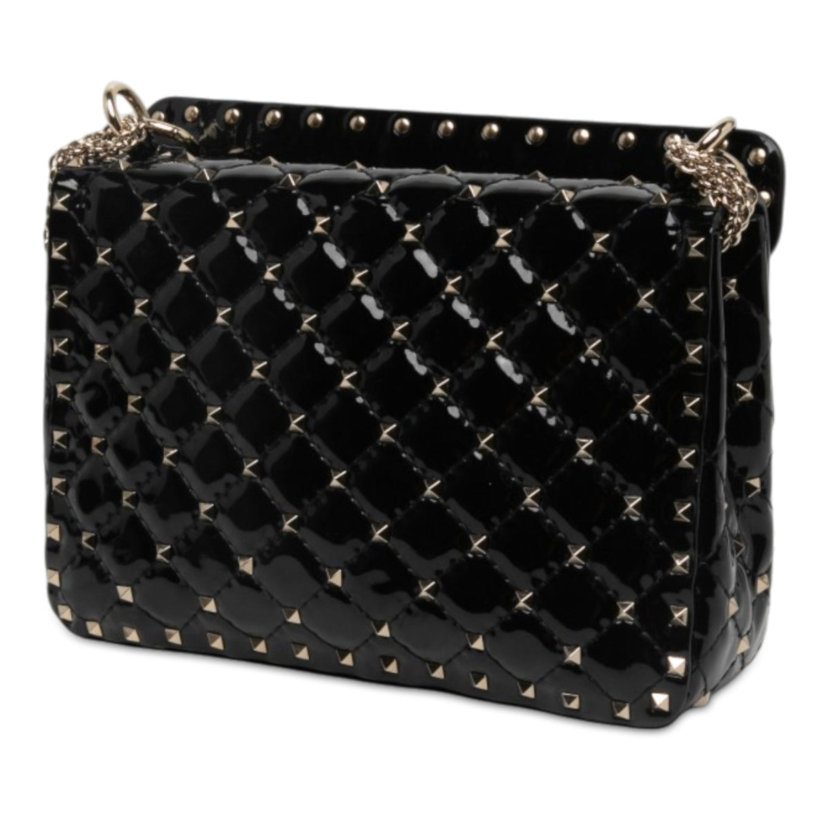 Valentino Medium Patent Rockstud Spike Satchel — Black