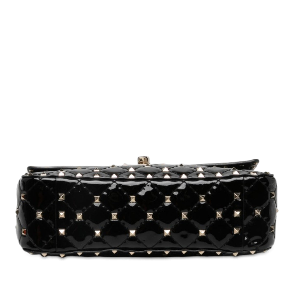 Valentino Medium Patent Rockstud Spike Satchel — Black