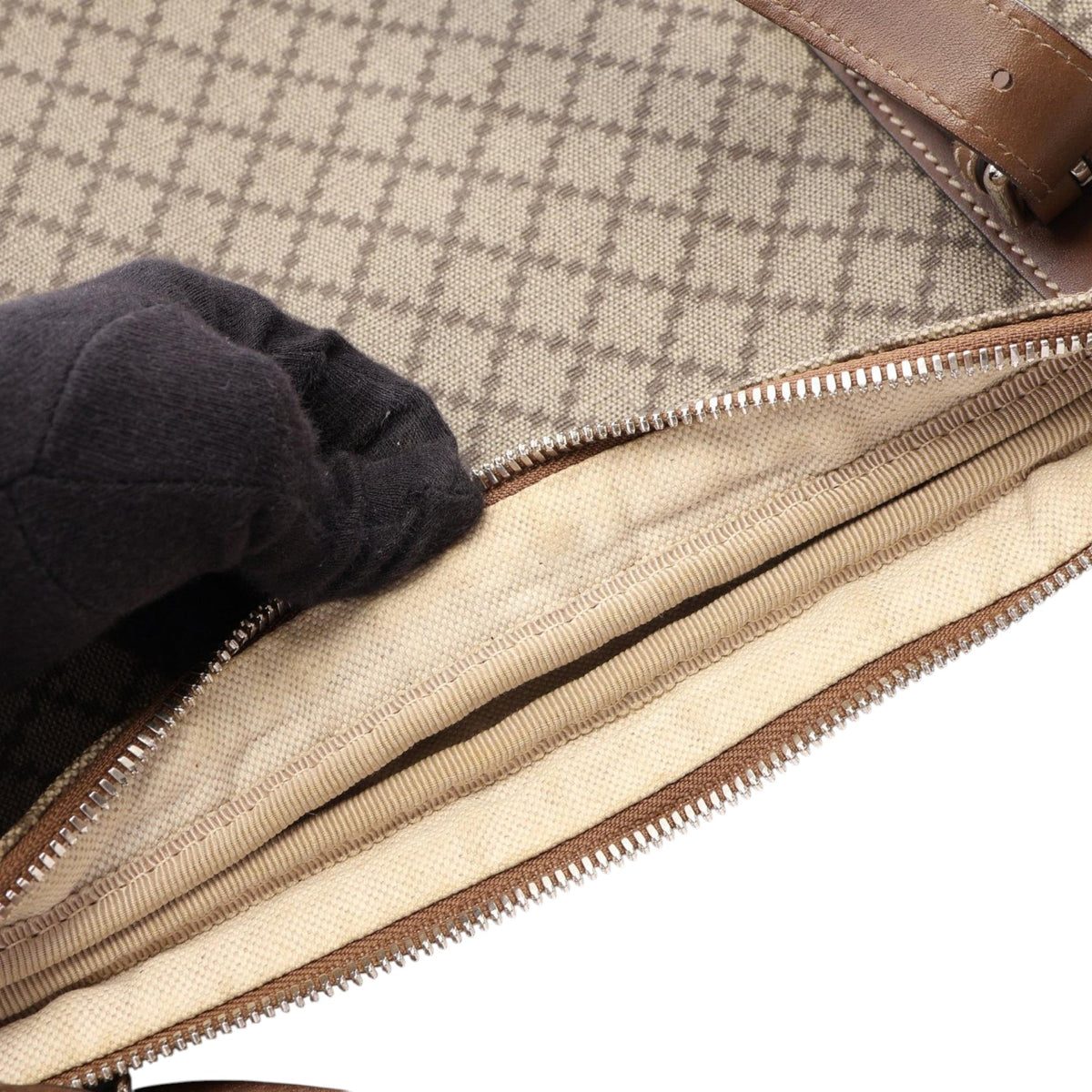 Gucci Diamante Coated Canvas Business Bag — Beige
