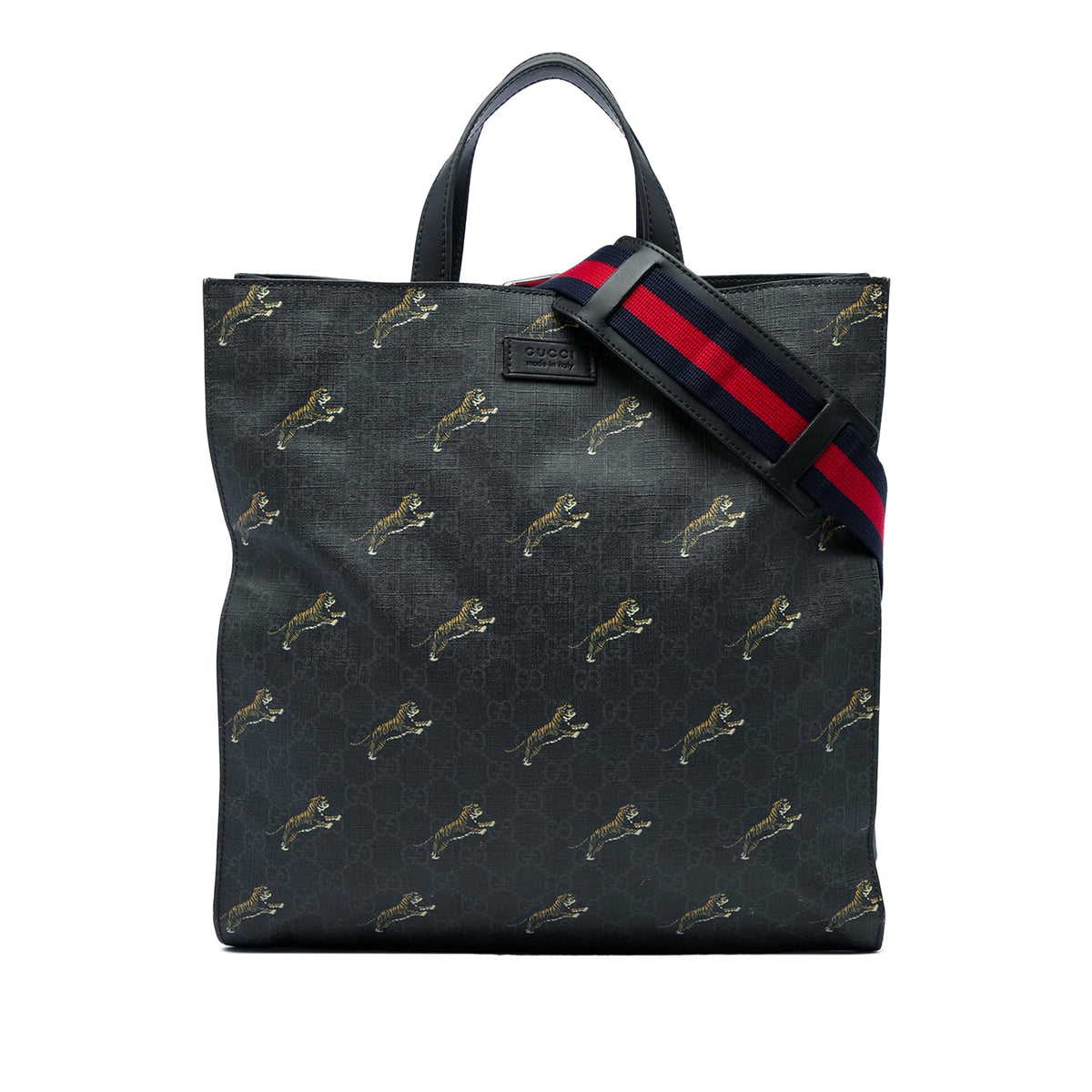 Gucci GG Supreme Web Tiger Convertible Soft Tote — Black
