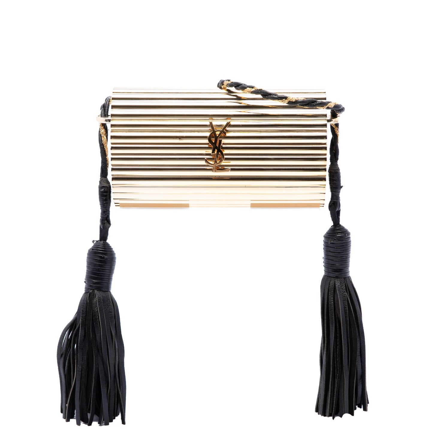 Saint Laurent Ribbed Acrylic and Lambskin Fringe Monogram Opium Box Bag