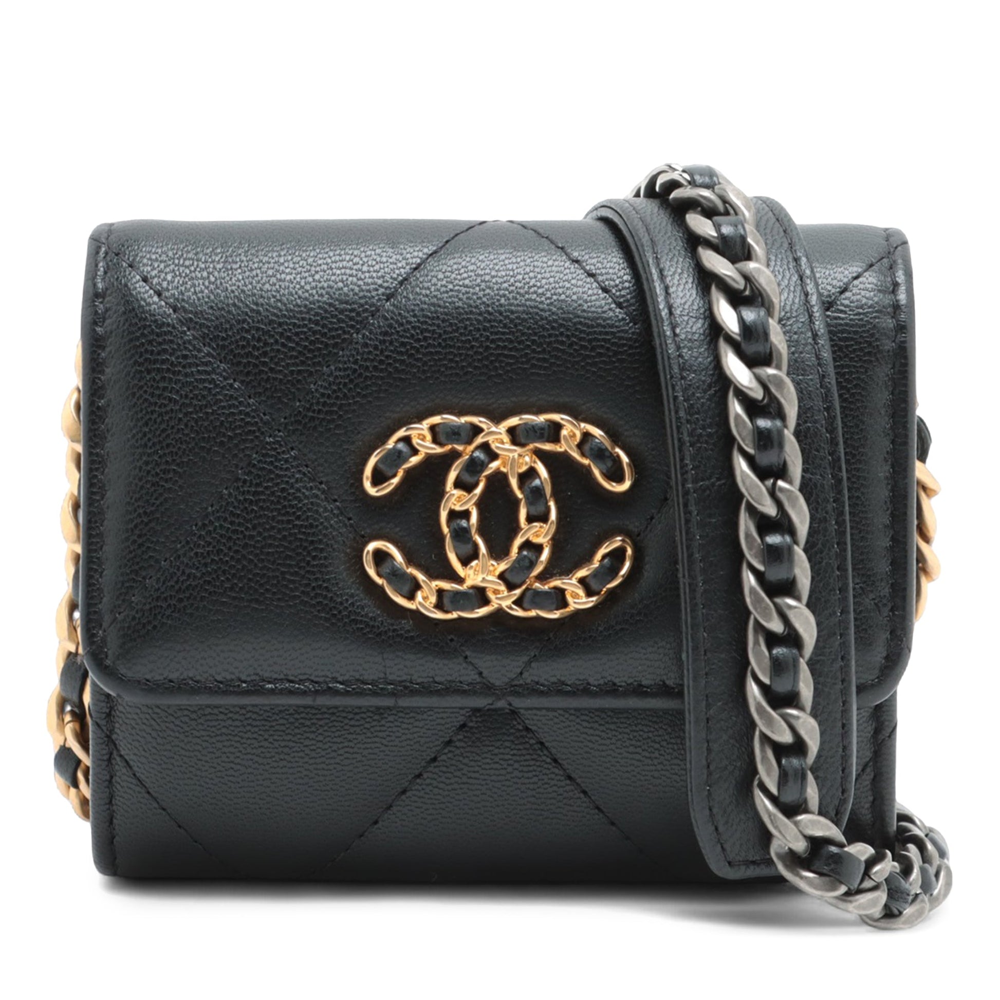 Chanel Quilted Lambskin 19 Flap Coin Purse With Chain