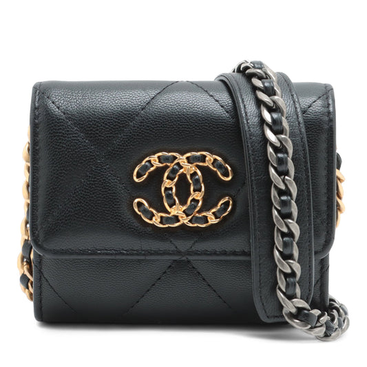 Chanel Quilted Lambskin 19 Flap Coin Purse With Chain