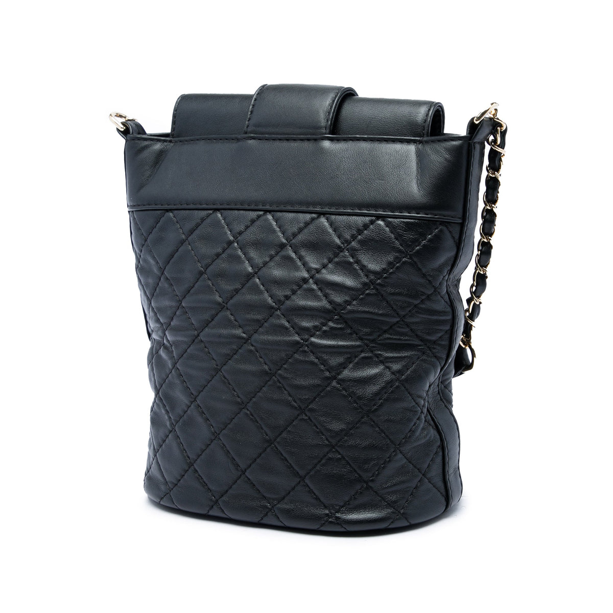 Chanel CC Quilted Lambskin Chain Bucket Bag — Black