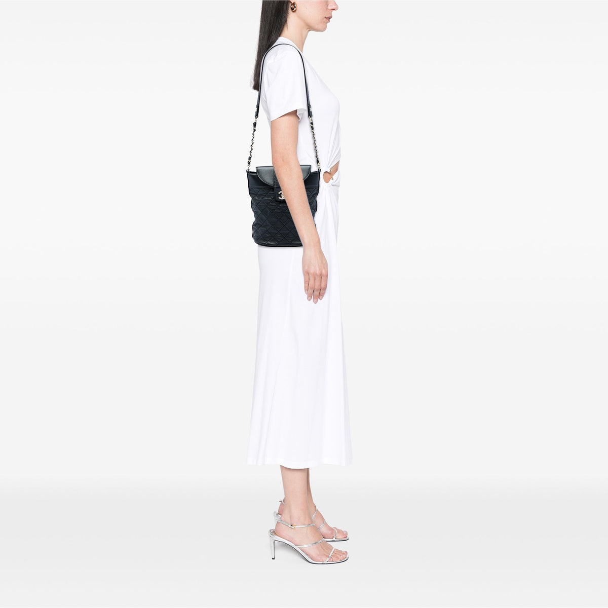 Chanel CC Quilted Lambskin Chain Bucket Bag — Black