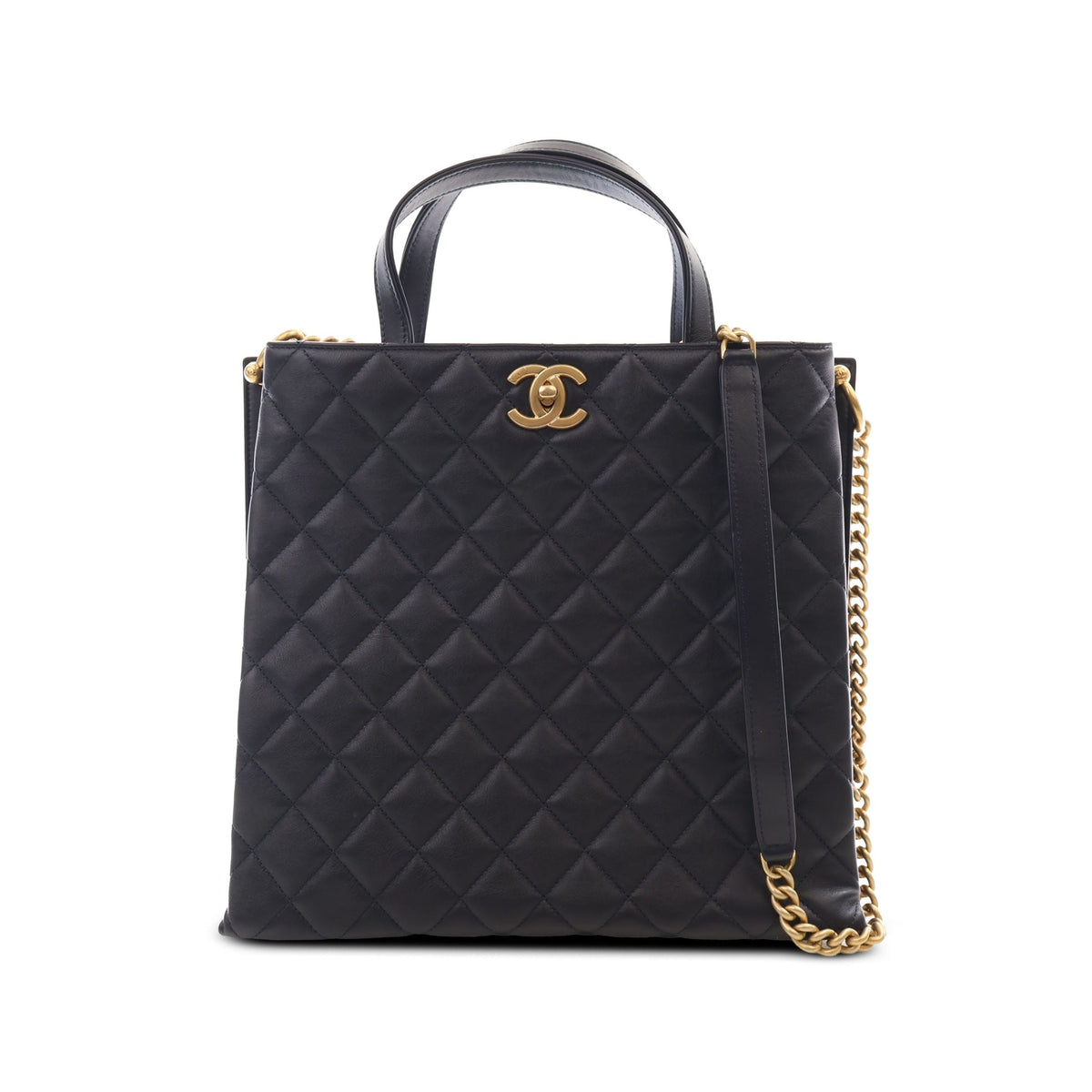 Chanel CC Quilted Calfskin Shopping Tote — Black