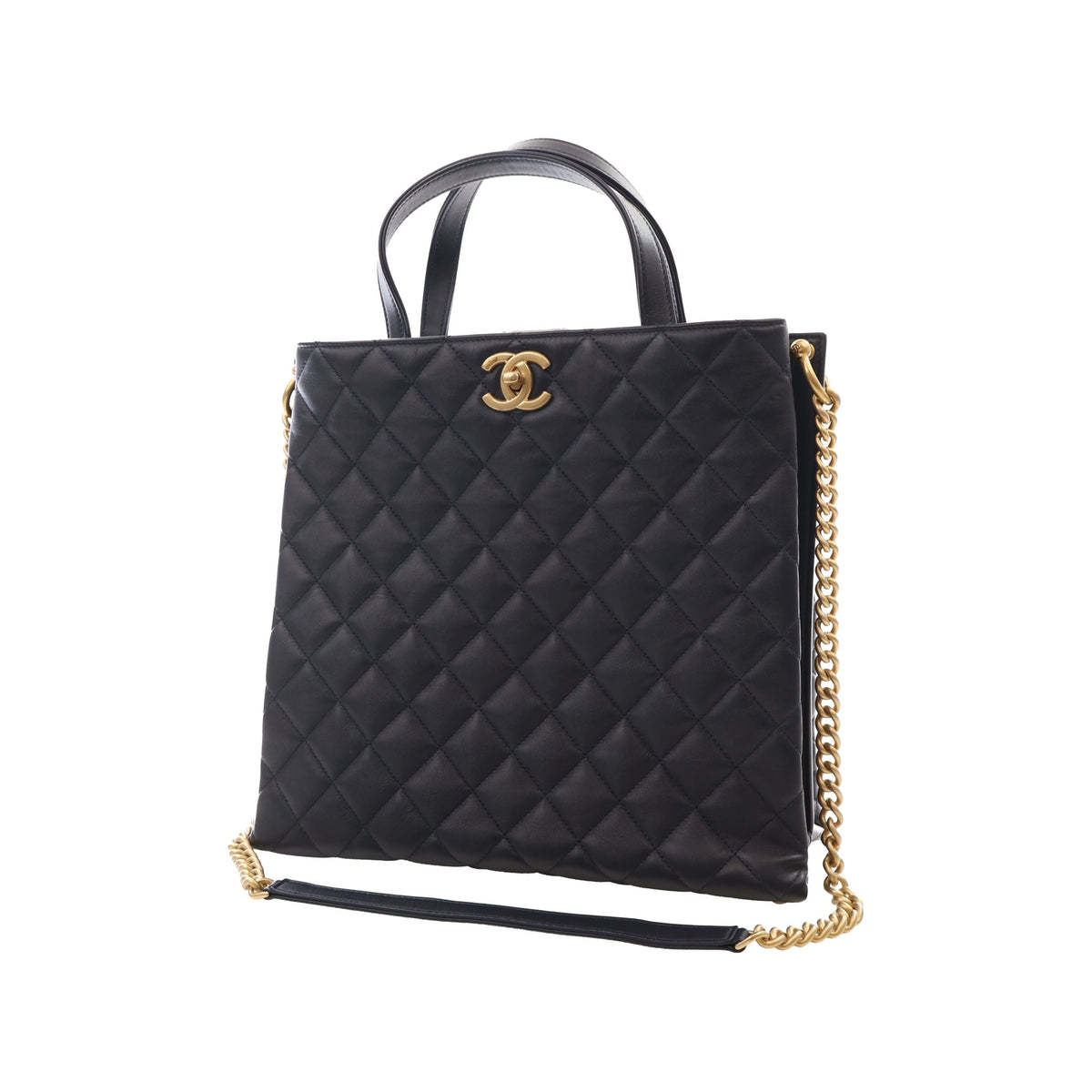 Chanel CC Quilted Calfskin Shopping Tote — Black