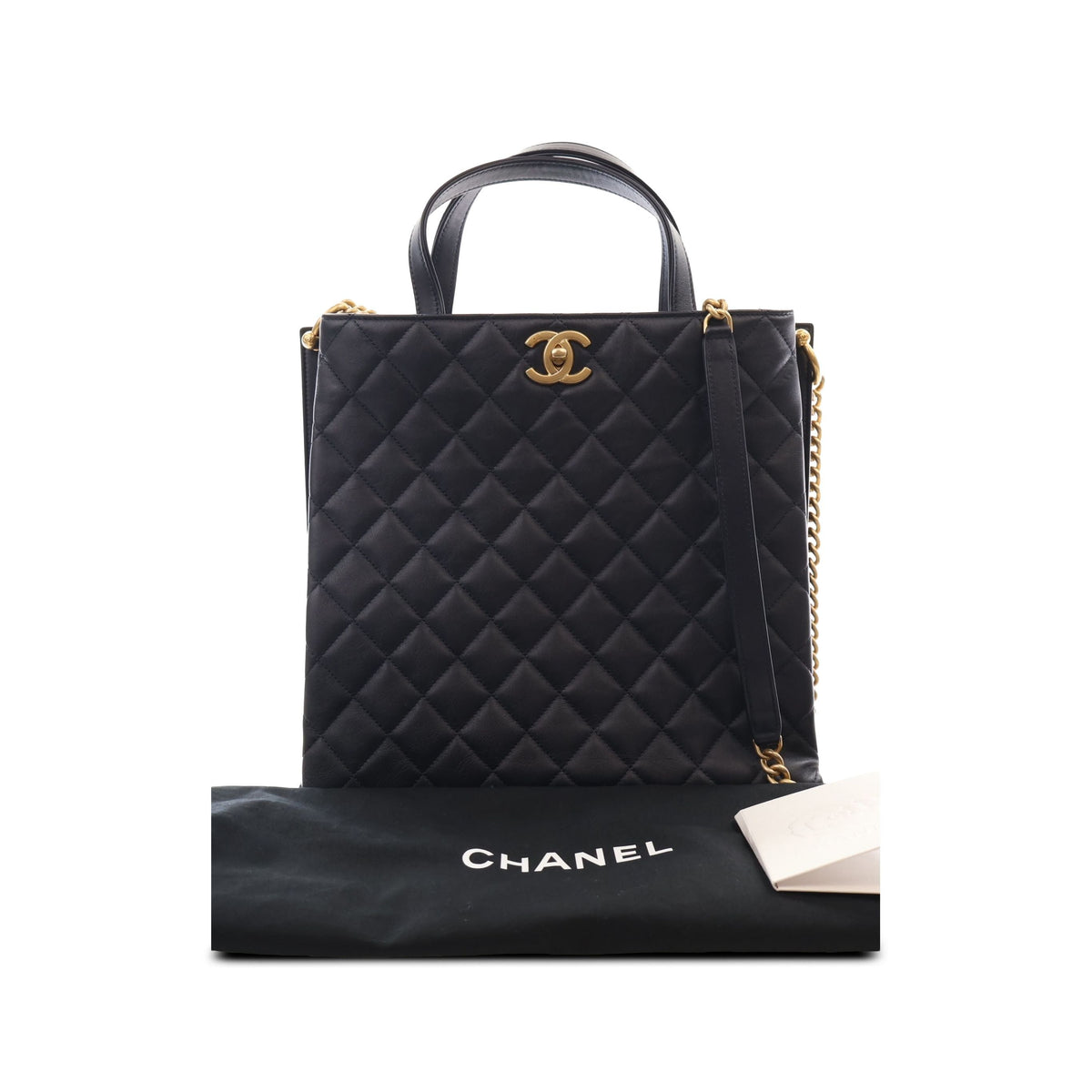 Chanel CC Quilted Calfskin Shopping Tote — Black