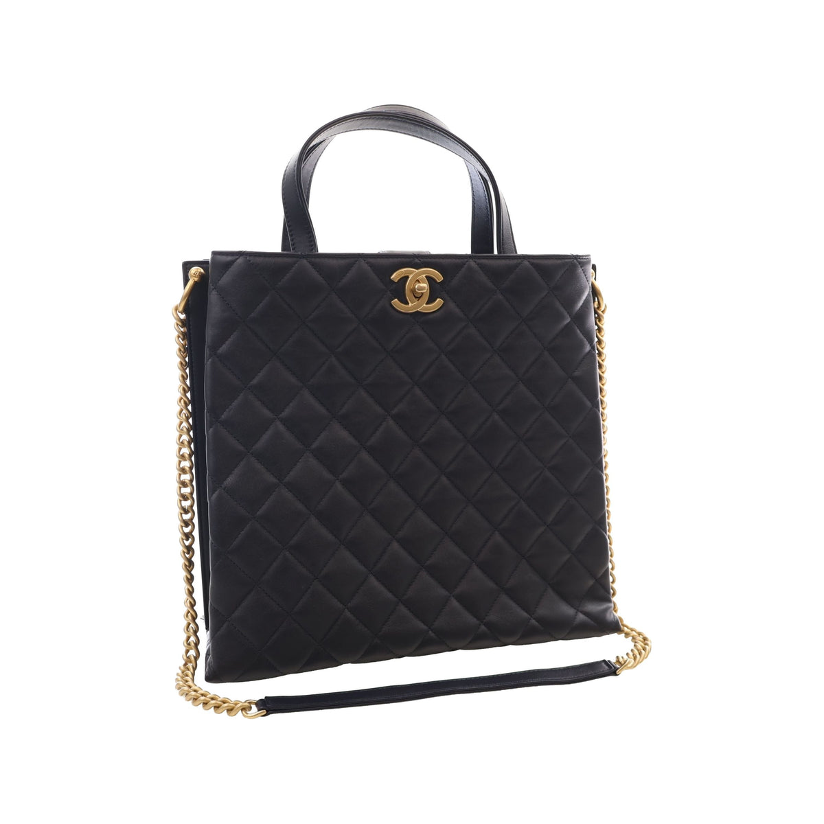 Chanel CC Quilted Calfskin Shopping Tote — Black