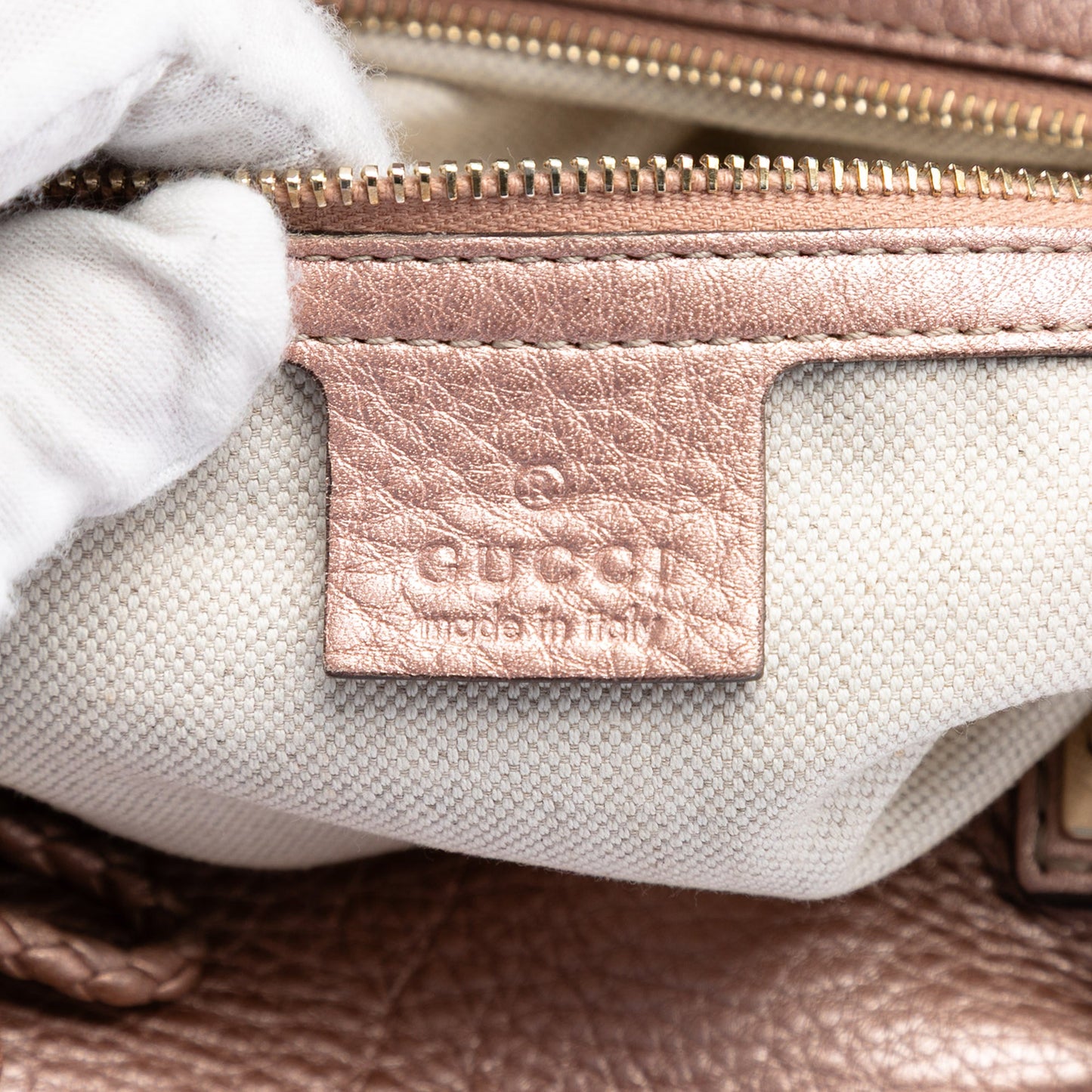 Gucci Metallic Pebbled Calfskin Bella Satchel