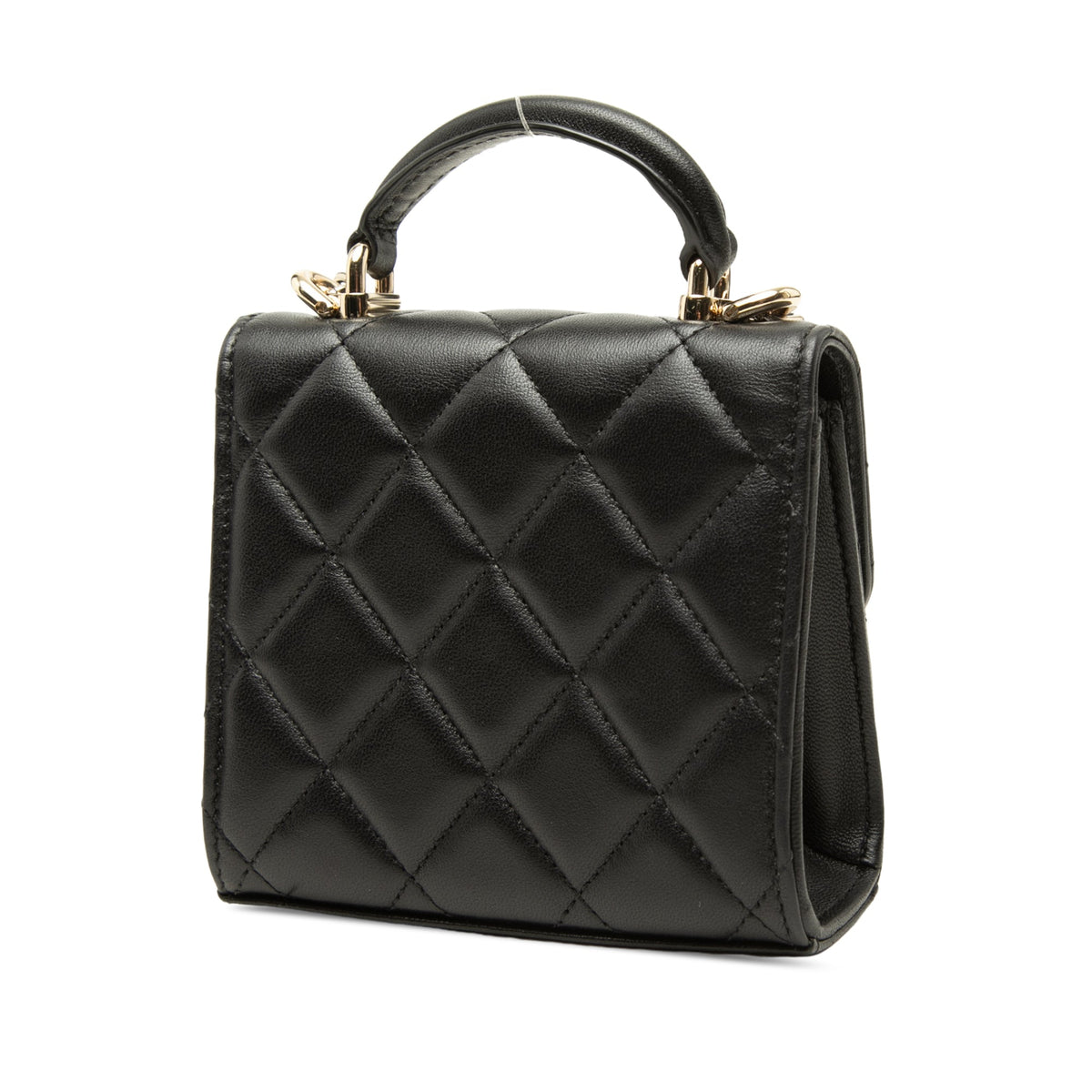 Chanel CC Quilted Lambskin Top Handle Flap Clutch With Chain