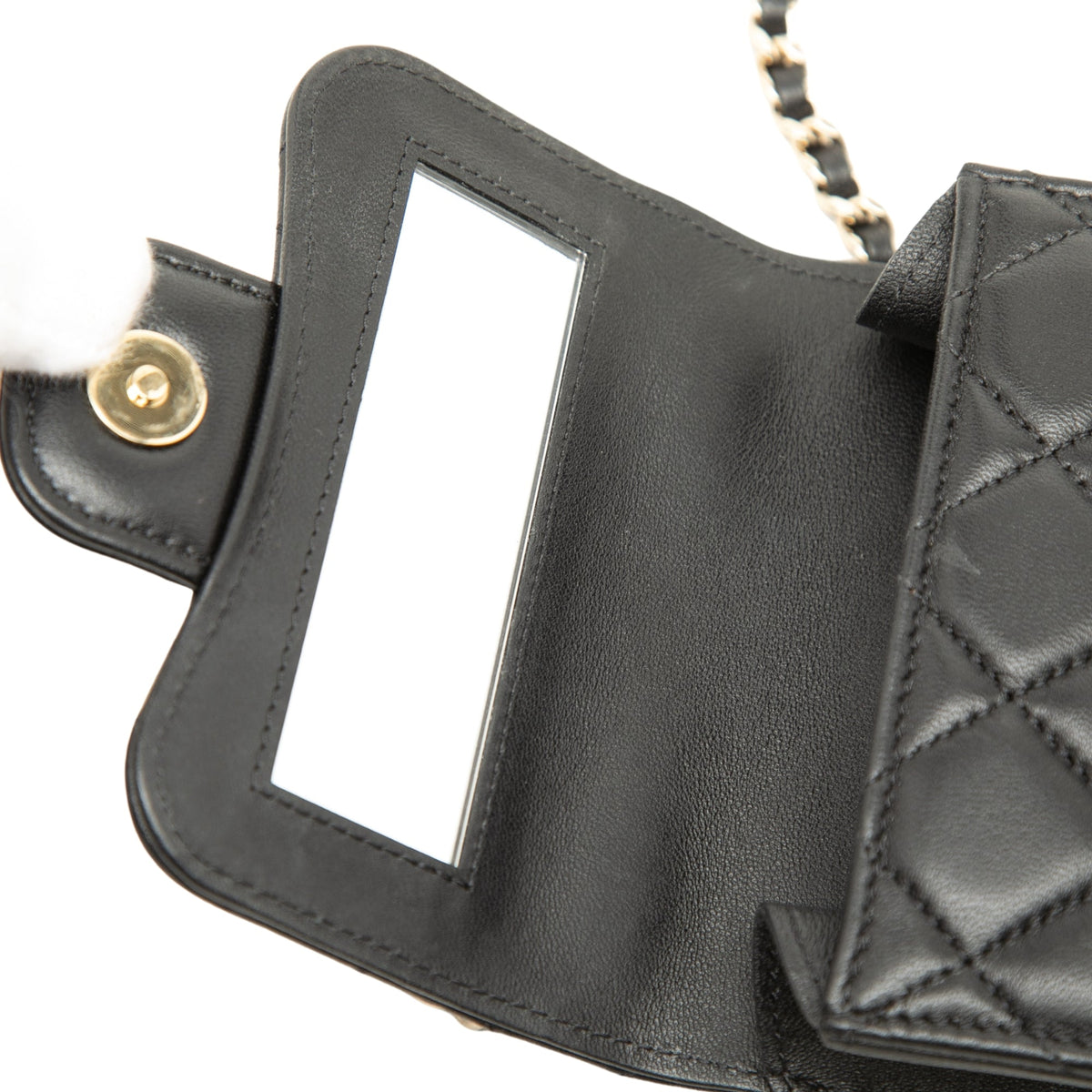 Chanel CC Quilted Lambskin Top Handle Flap Clutch With Chain