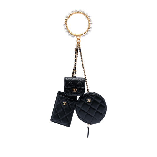 Chanel Quilted Lambskin Pearl Crown CC Wristlet Multi Pouches