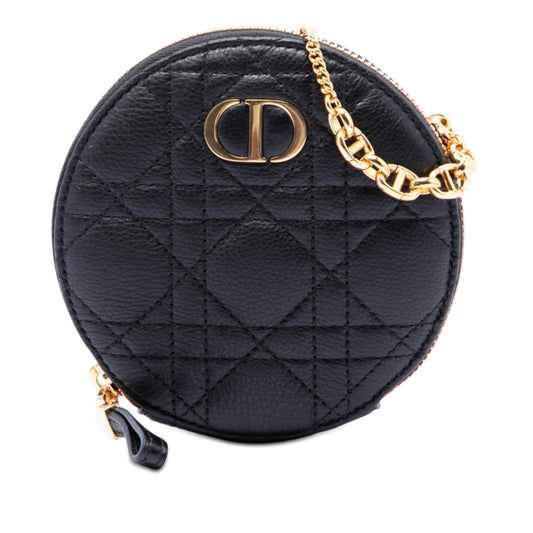 Dior Calfskin Cannage Round Caro Pouch with Chain