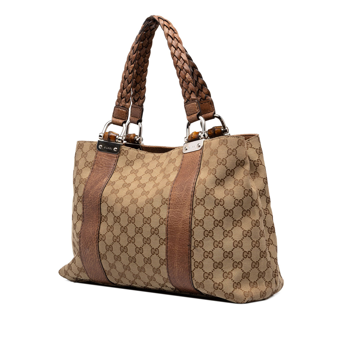 Gucci Medium GG Canvas Bamboo Libeccio Tote — Beige