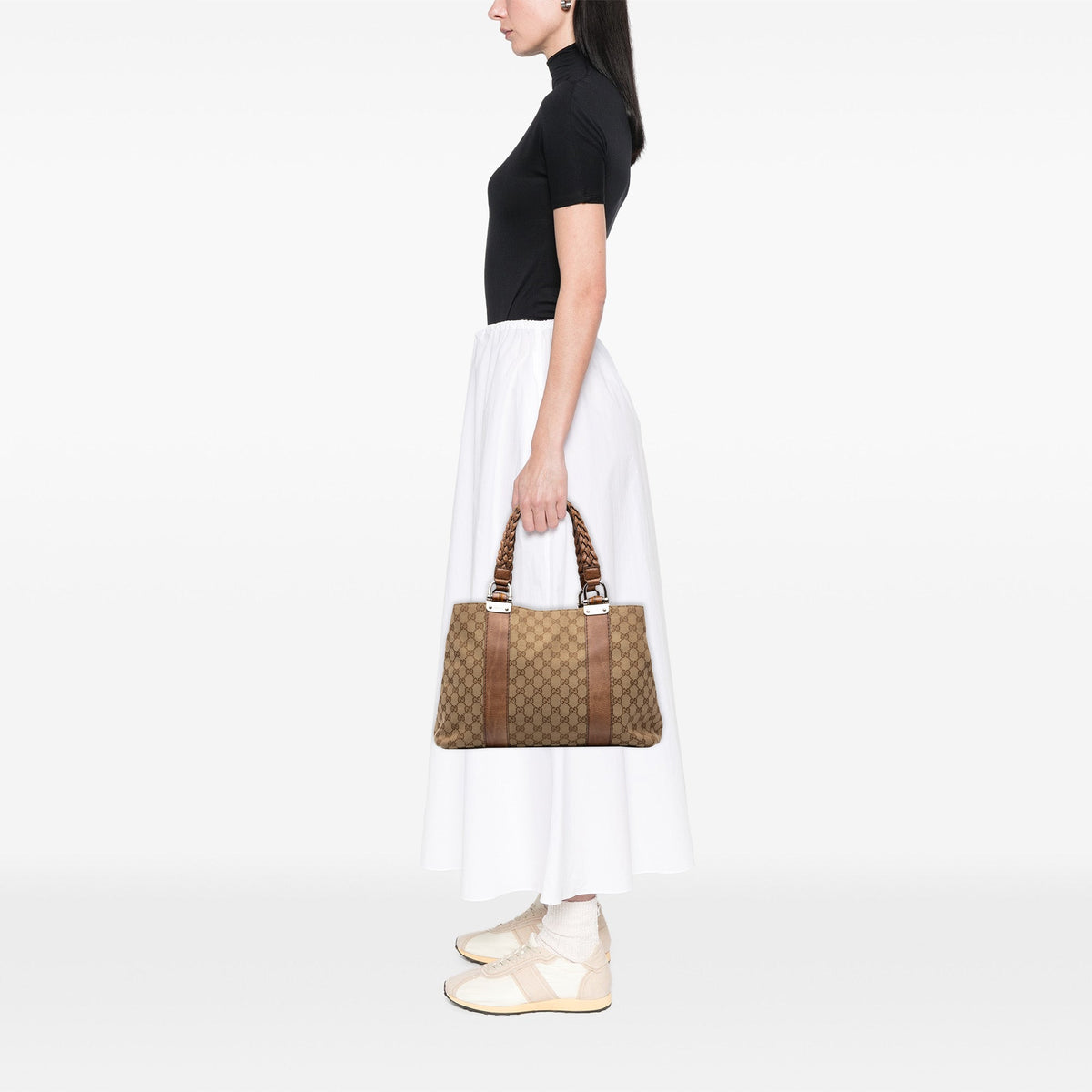 Gucci Medium GG Canvas Bamboo Libeccio Tote — Beige