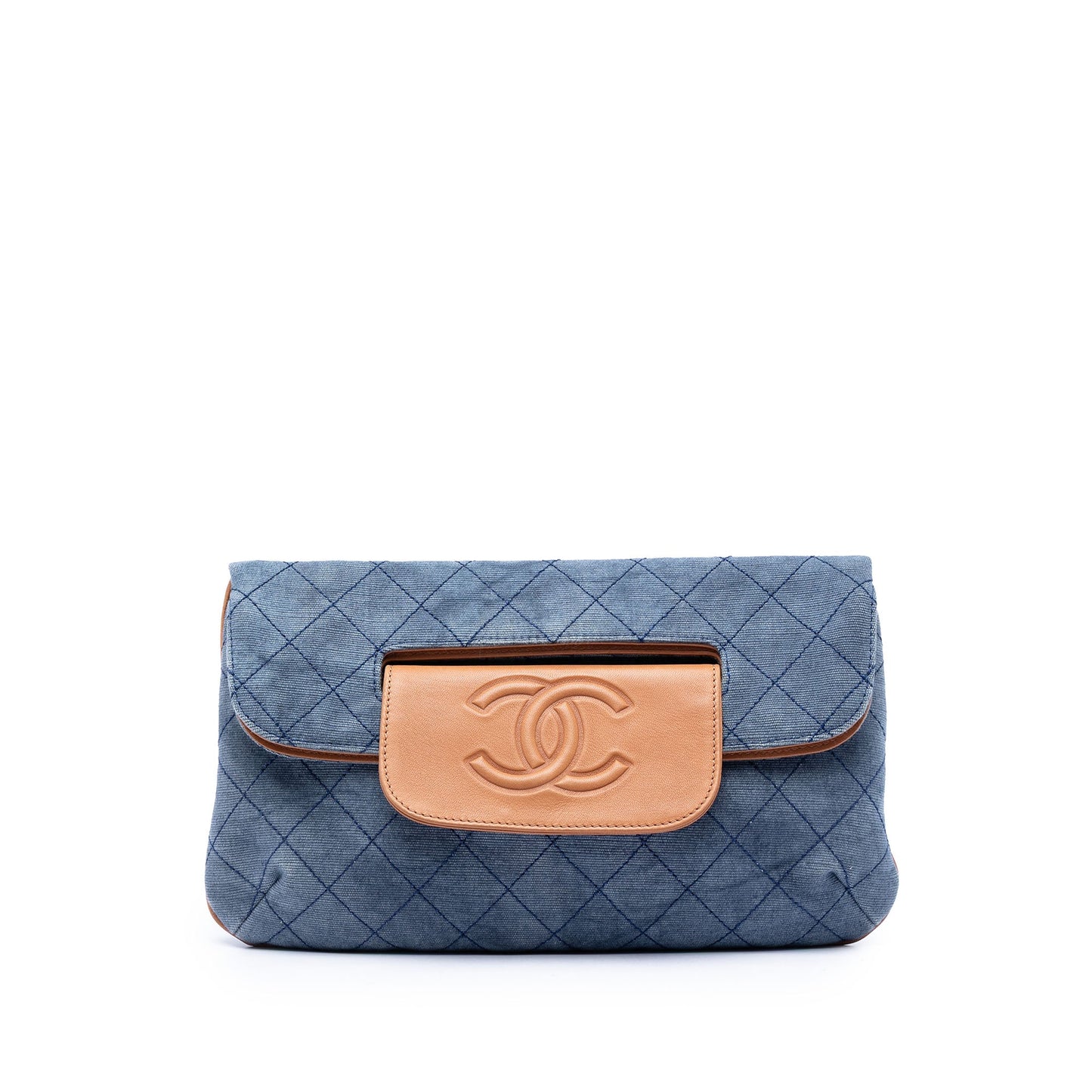Chanel CC Quilted Denim Foldover Clutch