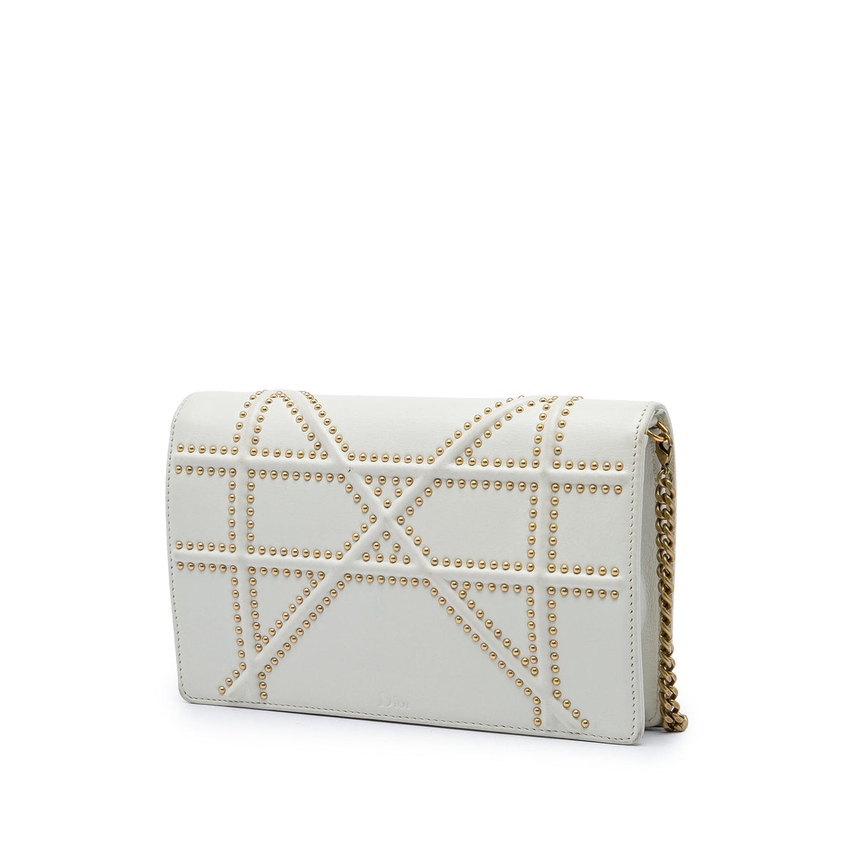 Dior Studded Calfskin Diorama Wallet on Chain — White