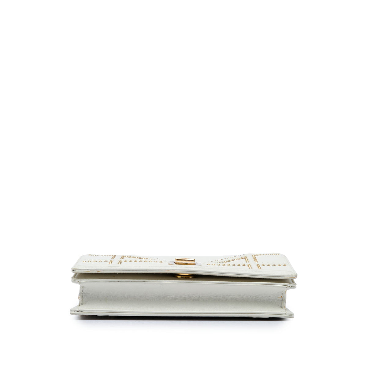Dior Studded Calfskin Diorama Wallet on Chain — White