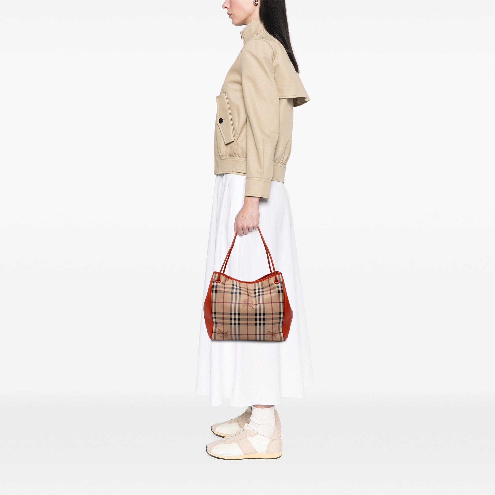 Burberry Small Leather Trimmed Haymarket Check Coated Canvas Canterbury Tote