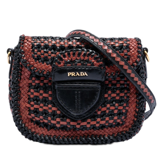 Bicolor Woven Goatskin Madras Crossbody