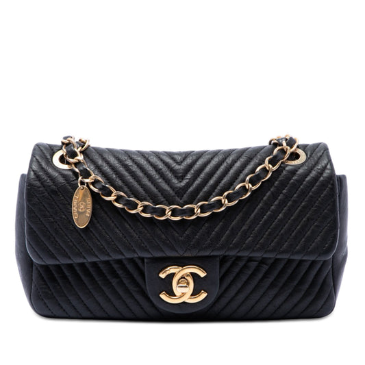 Chanel Small Chevron Wrinkled Calfskin Medallion Charm Surpique Flap
