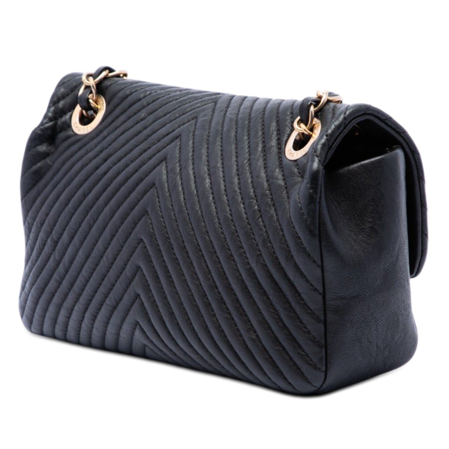 Chanel Small Chevron Wrinkled Calfskin Medallion Charm Surpique Flap