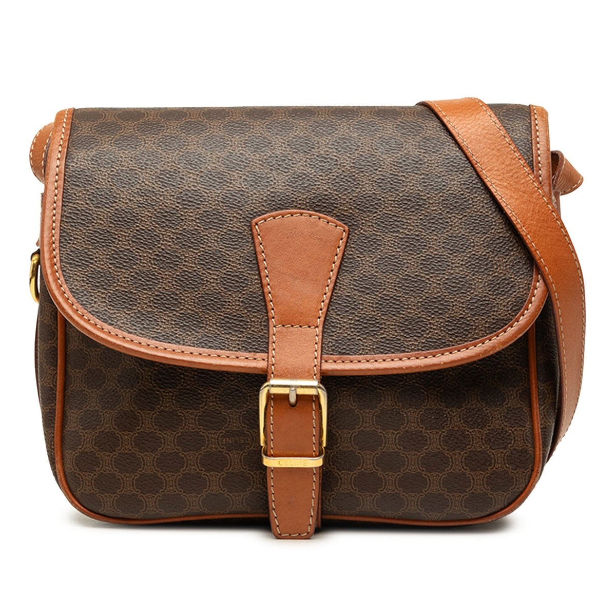 Celine Macadam Coated Canvas Crossbody — Brown