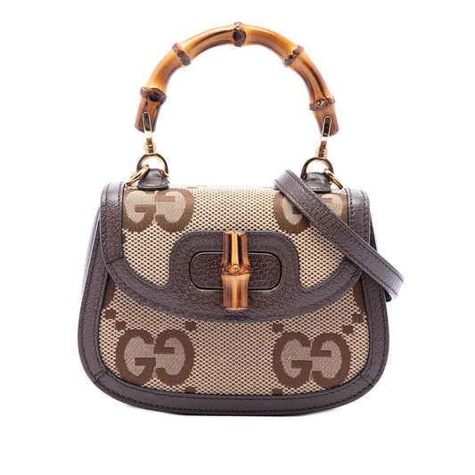 Gucci Mini Jumbo GG Canvas 1947 Bamboo Top Handle Bag