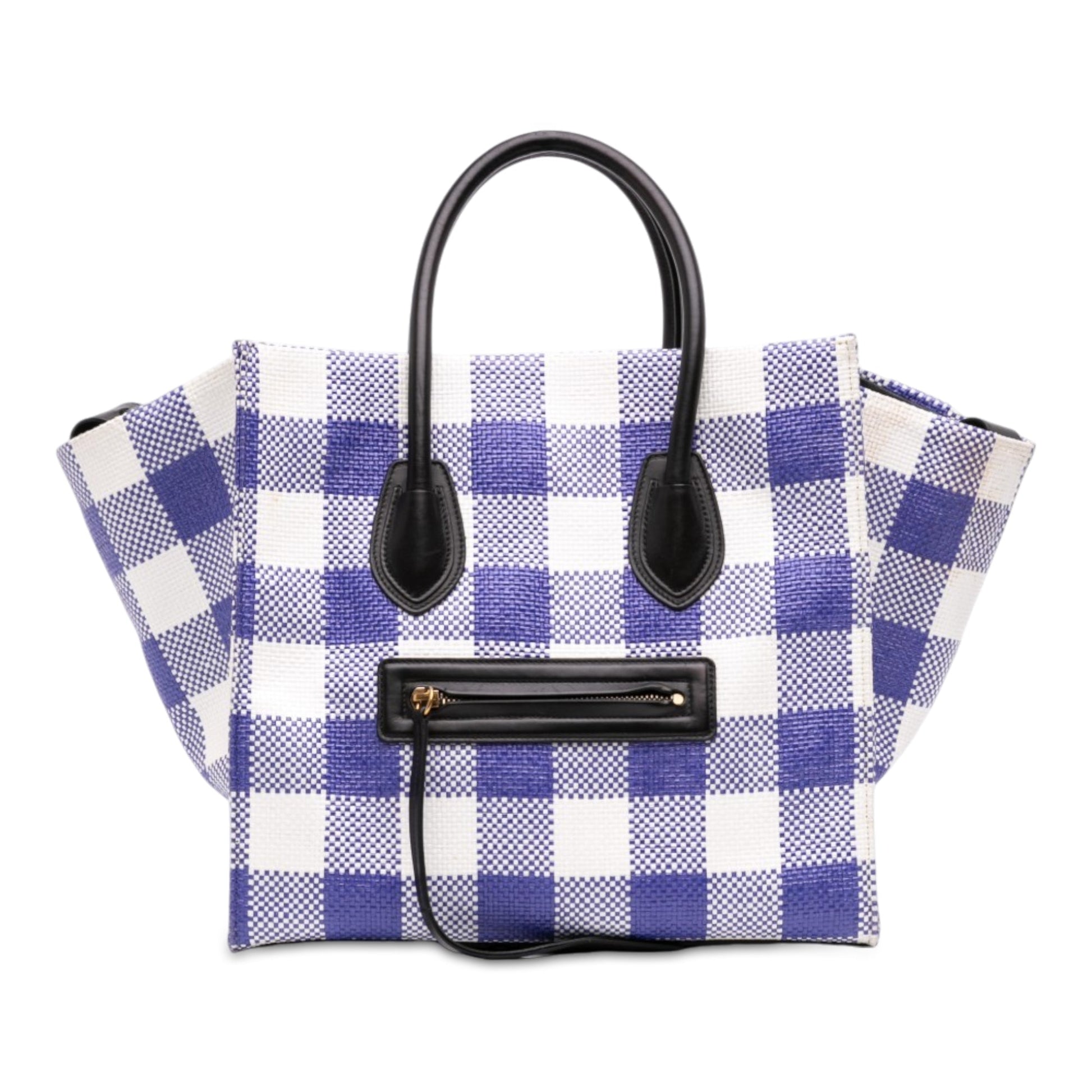 Celine Medium Gingham Raffia Luggage Phantom Tote