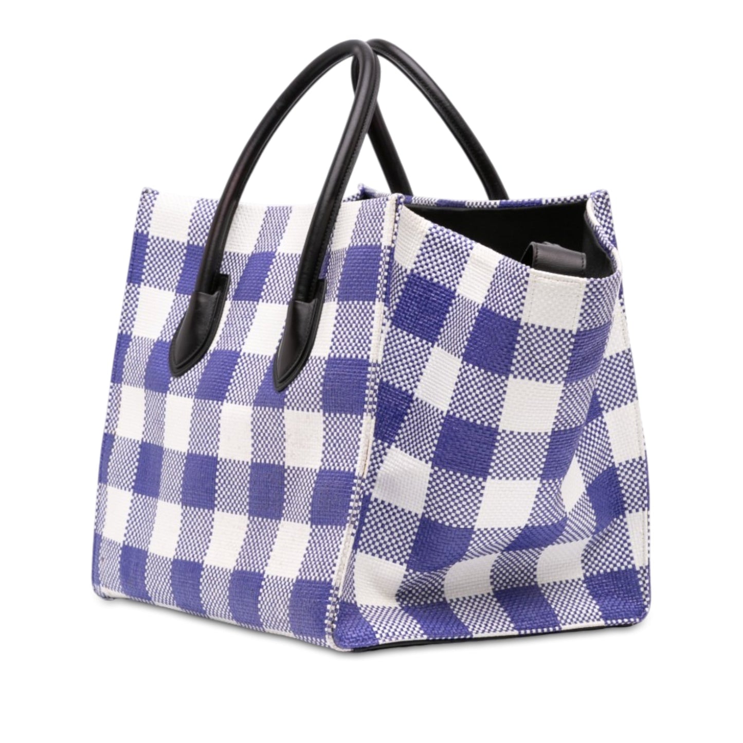 Celine Medium Gingham Raffia Luggage Phantom Tote