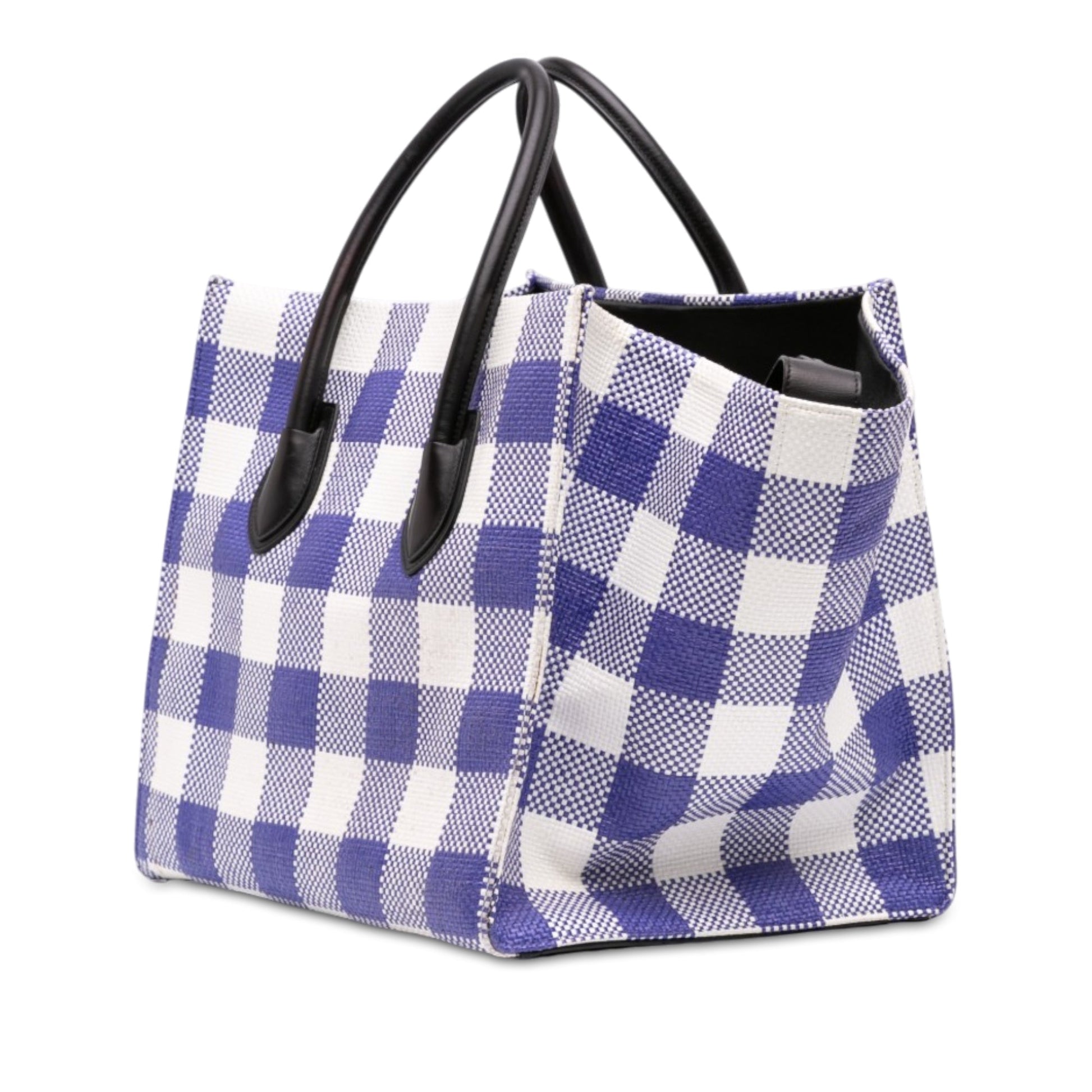 Celine Medium Gingham Raffia Luggage Phantom Tote