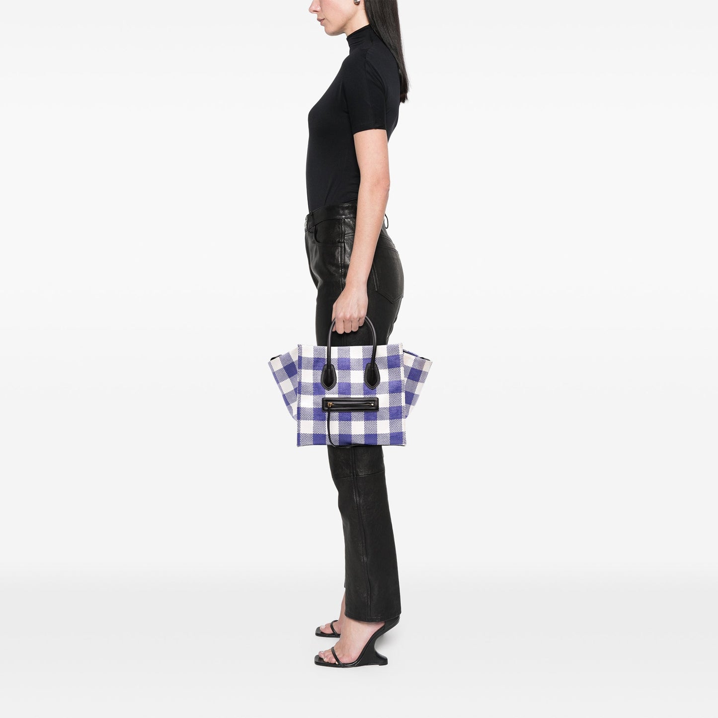 Celine Medium Gingham Raffia Luggage Phantom Tote