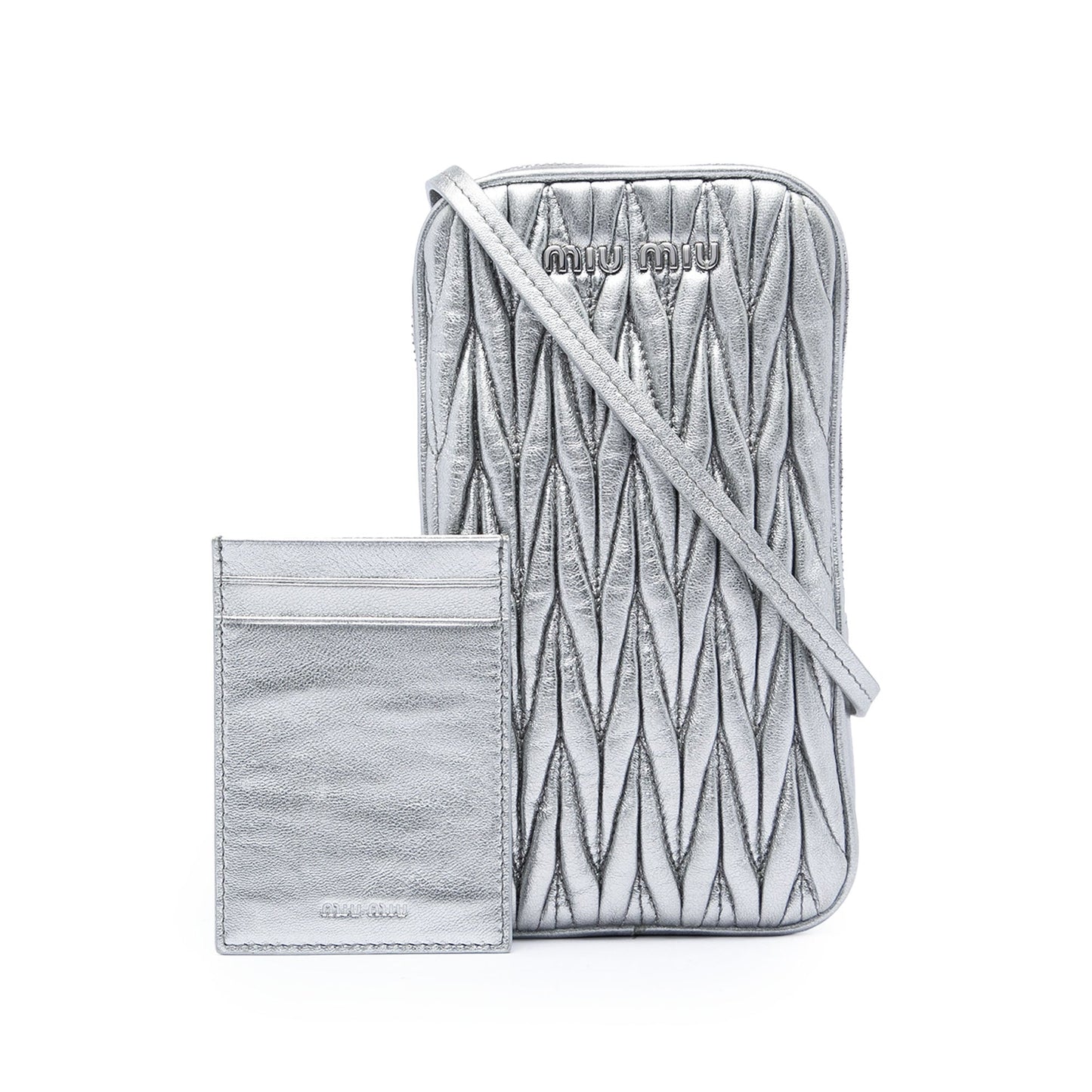 Miu Miu Matelasse Metallic Nappa Phone Holder Crossbody