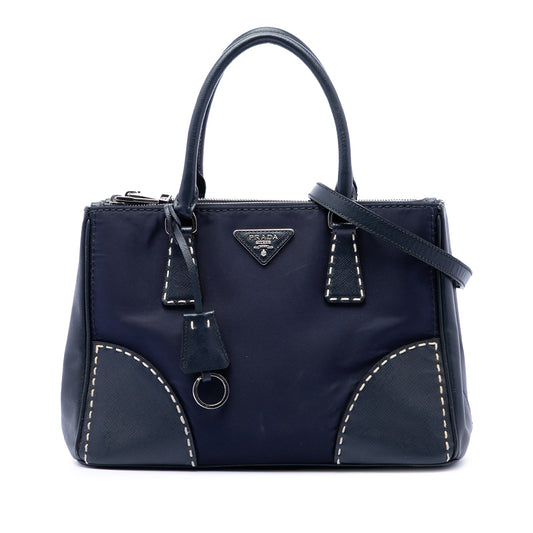 Prada Small Tessuto and City Calf Hand Stitched Galleria Double Zip Satchel